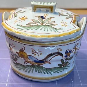 Decorative Ceramic Lidded Jar with Bird Design